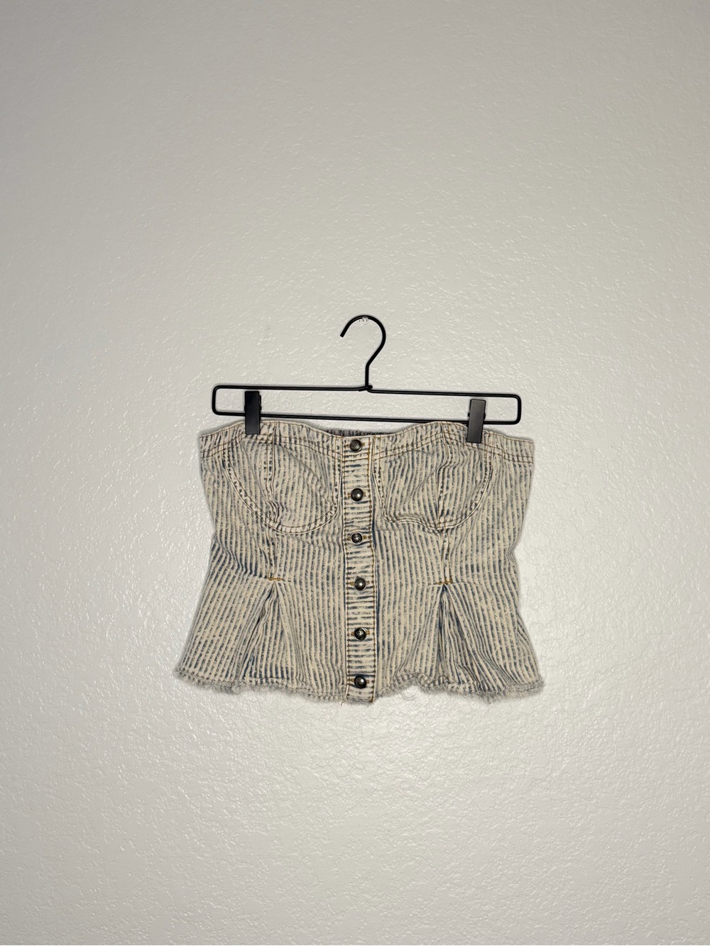 Pilcro Anthropologie Striped Button-Front Corset Top - Beige/Navy - size S